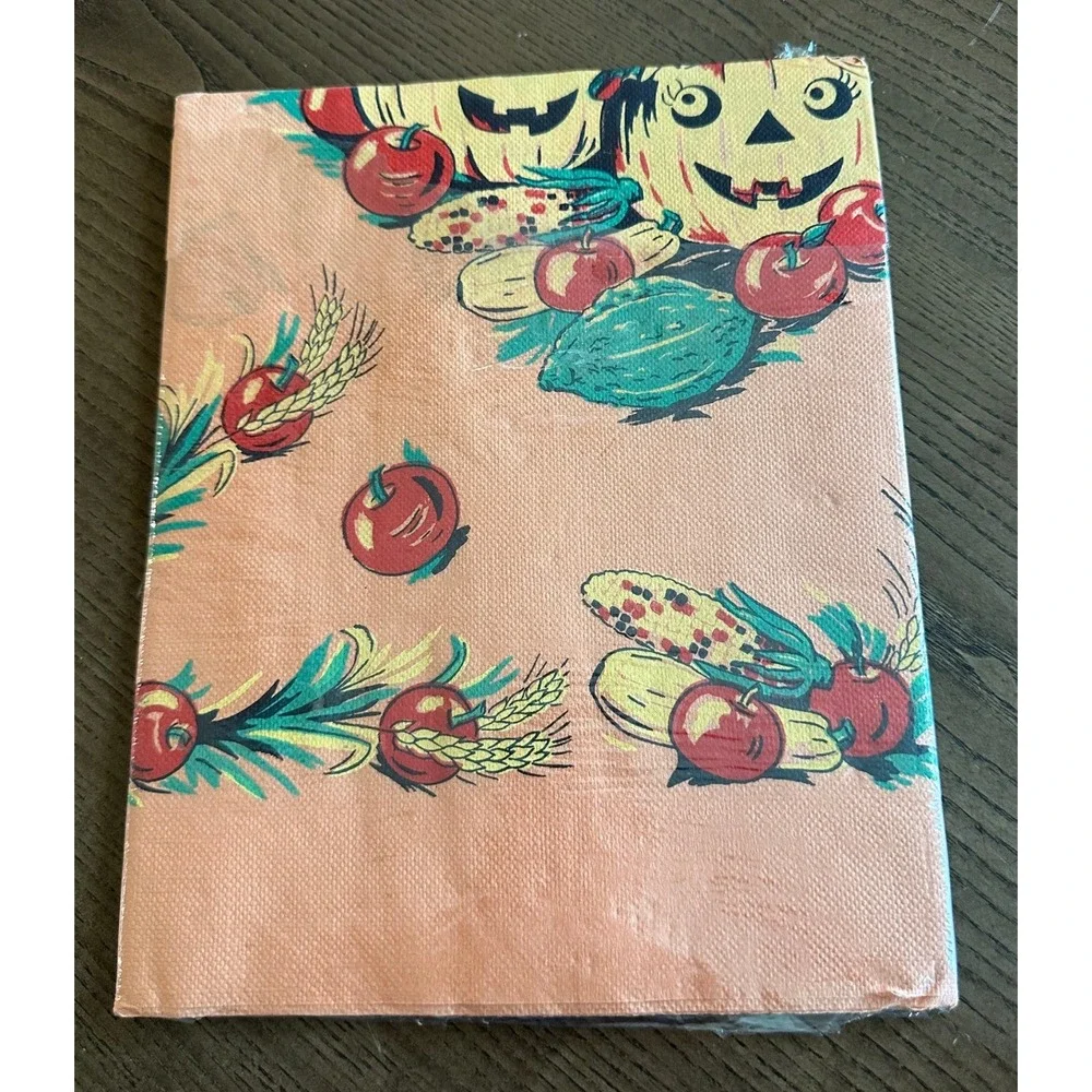 Beach Vintage Halloween Crepe Paper Tablecloth NOS Harvest Pumpkin 86x54 Orange